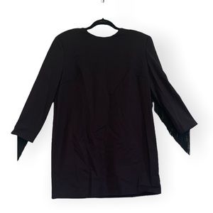 NWT Black Dress from Zara. Mid-length dress with fringe details on the back.